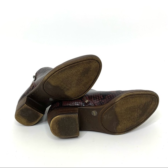 Lucky Brand Basel Snakeskin Print Double Zipper Booties Ankle Boot Maroon Hue - Picture 12 of 14